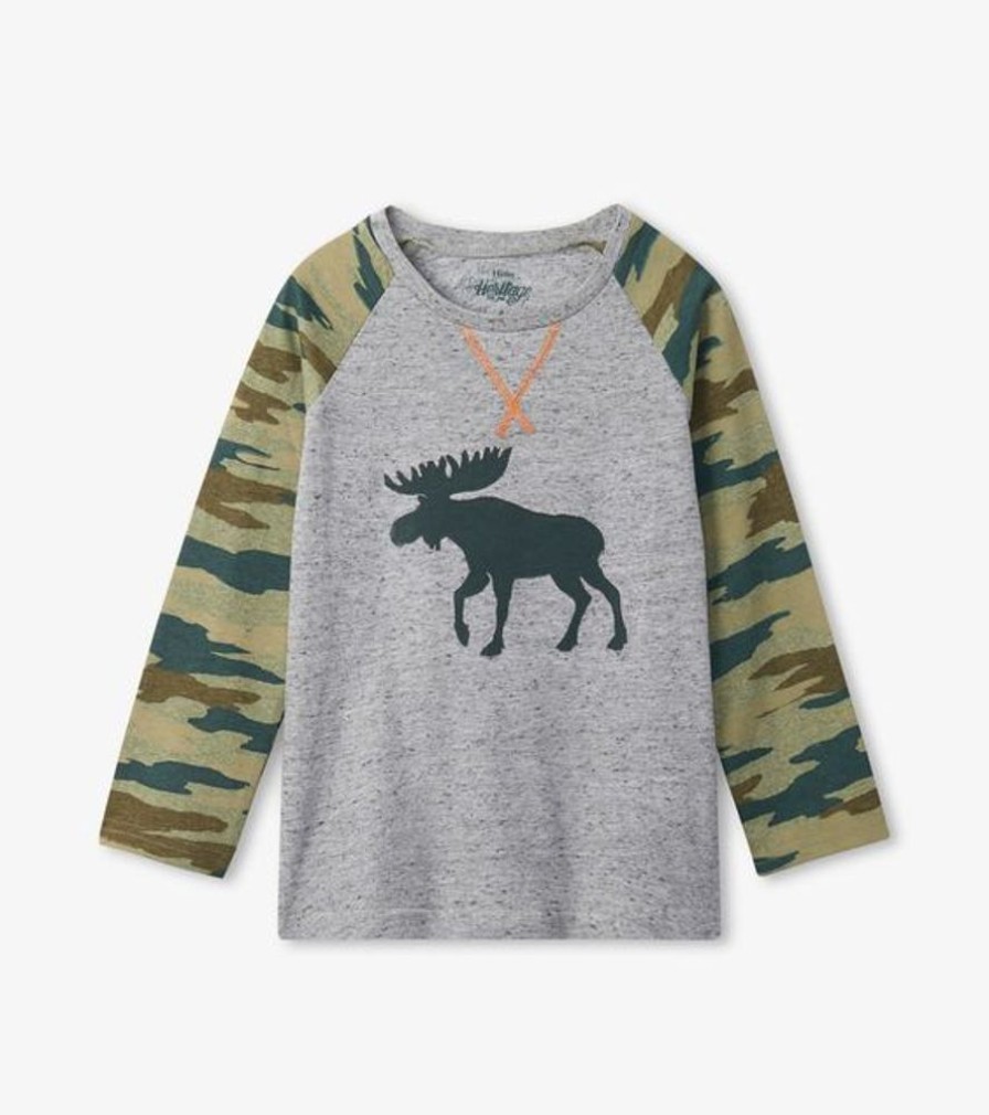 Kid HATLEY Tops | Hatley- Kids Moose Raglan Tee Camo