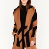 Women FRANK LYMAN Coats & Jackets | Frank Lyman- Geometric Band Cardigan Brown-Black