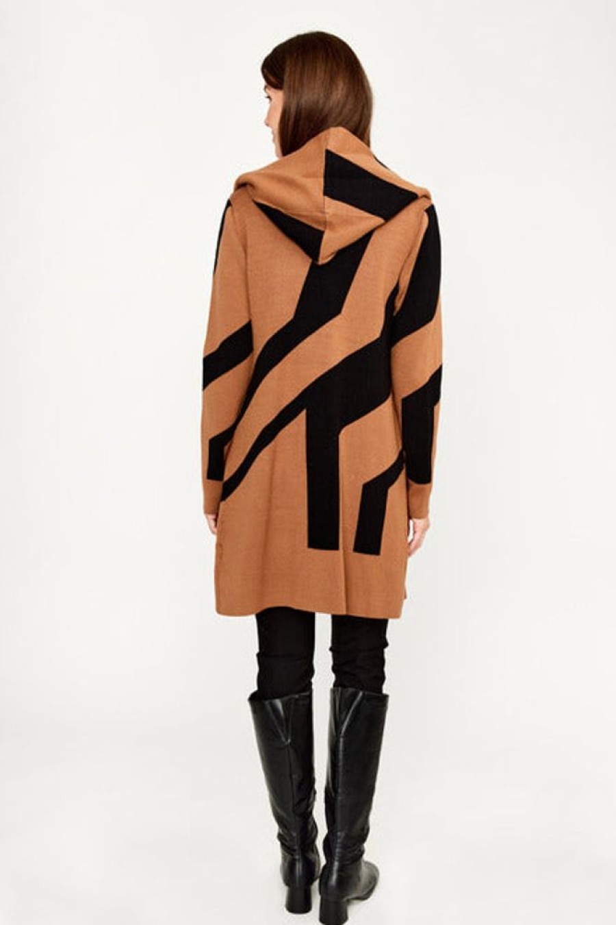 Women FRANK LYMAN Coats & Jackets | Frank Lyman- Geometric Band Cardigan Brown-Black