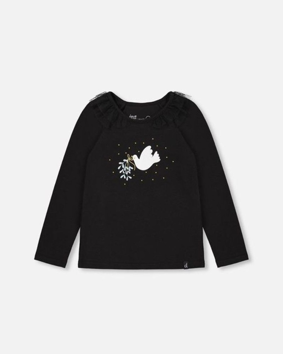 Kid DEUXPARDEUX Tops | Deux Par Deux- Big Kids Long Sleeve Frill Top Anthracite