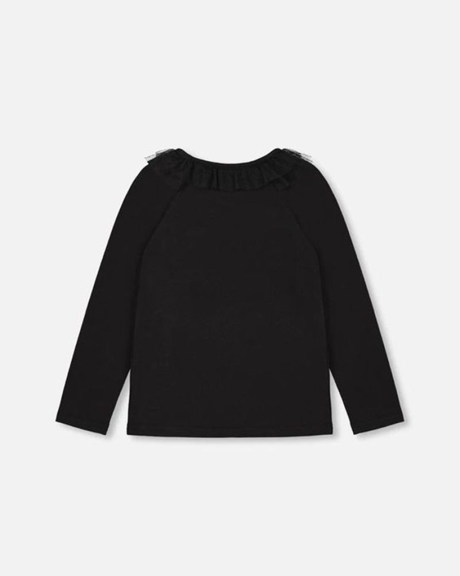 Kid DEUXPARDEUX Tops | Deux Par Deux- Big Kids Long Sleeve Frill Top Anthracite