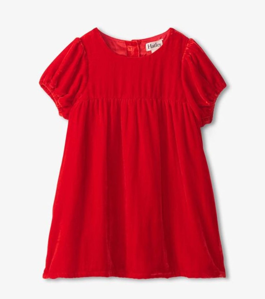 Kid HATLEY Dresses & Rompers | Hatley- Baby Velvet Puff Sleeve Dress Red