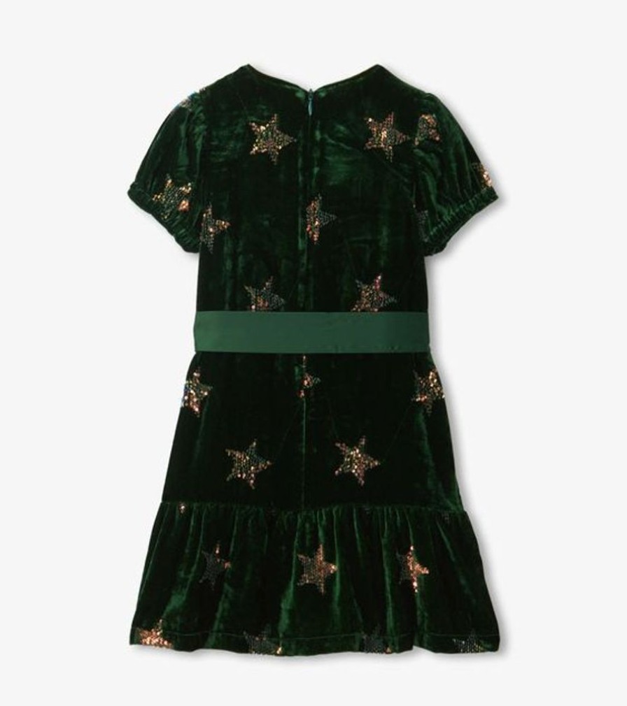 Kid HATLEY Dresses & Rompers | Hatley- Kids Green Sequin Velvet Dress Gold Star