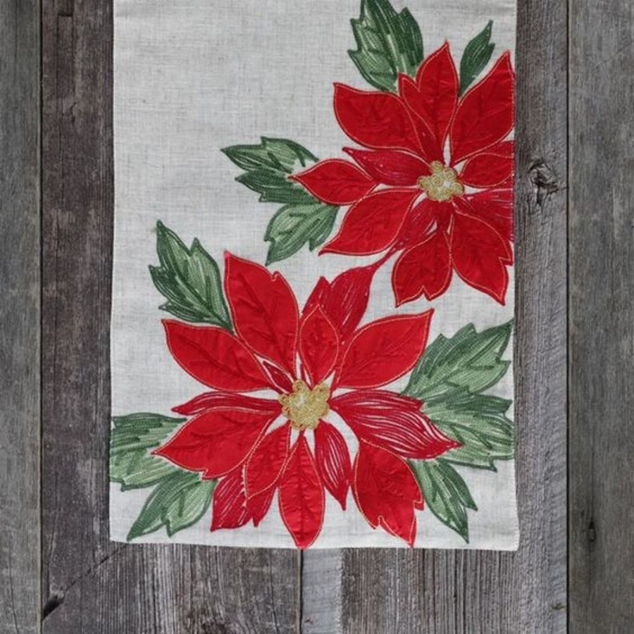 Cottage Kitchen HARMAN Decor | Harman- Poinsetta Embroidered Table Runner