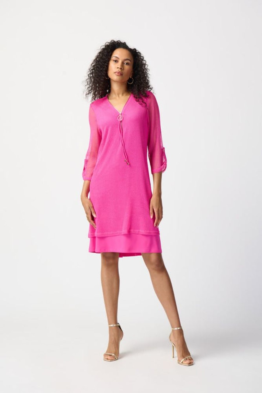 Women JOSEPH RIBKOFF Dresses | Joseph Ribkoff- Mesh Zip Detail Dress Ultra Pink