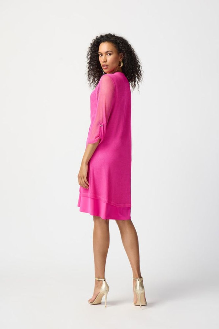 Women JOSEPH RIBKOFF Dresses | Joseph Ribkoff- Mesh Zip Detail Dress Ultra Pink