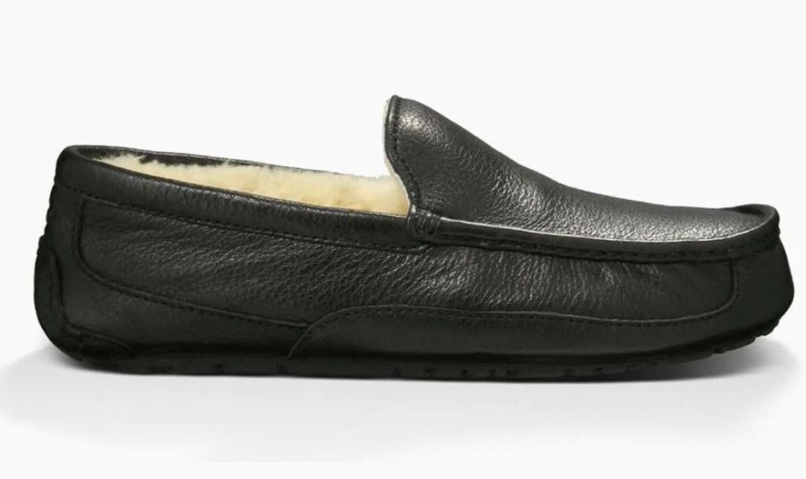 Men UGGS Slippers | Ugg-Men'S Ascot Leather Slipper Black