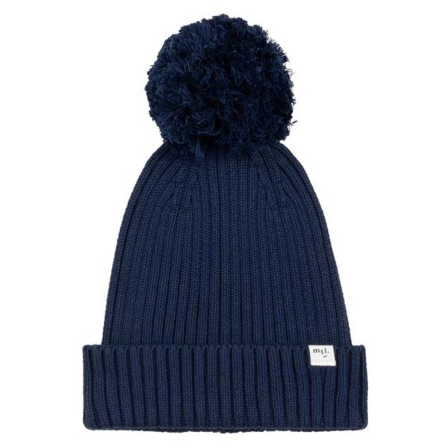 Kid MILES THE LABEL Jackets & Outwear | Miles The Label- Kids Ribbed Pom Pom Hat Navy