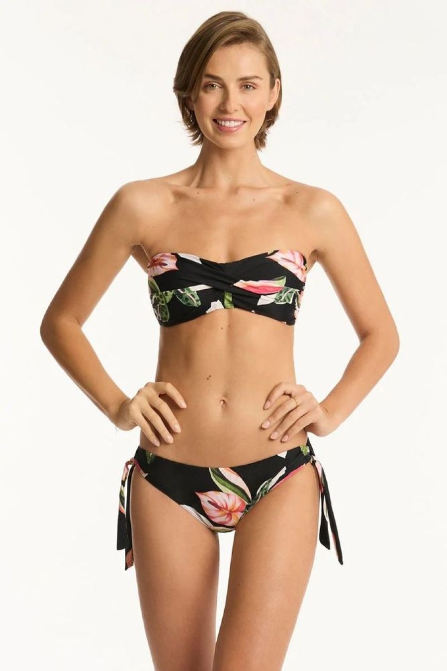 Women SEA LEVEL Tops | Sea Level- Ladies Sundown Twist Bandeau Swim Top Black Floral