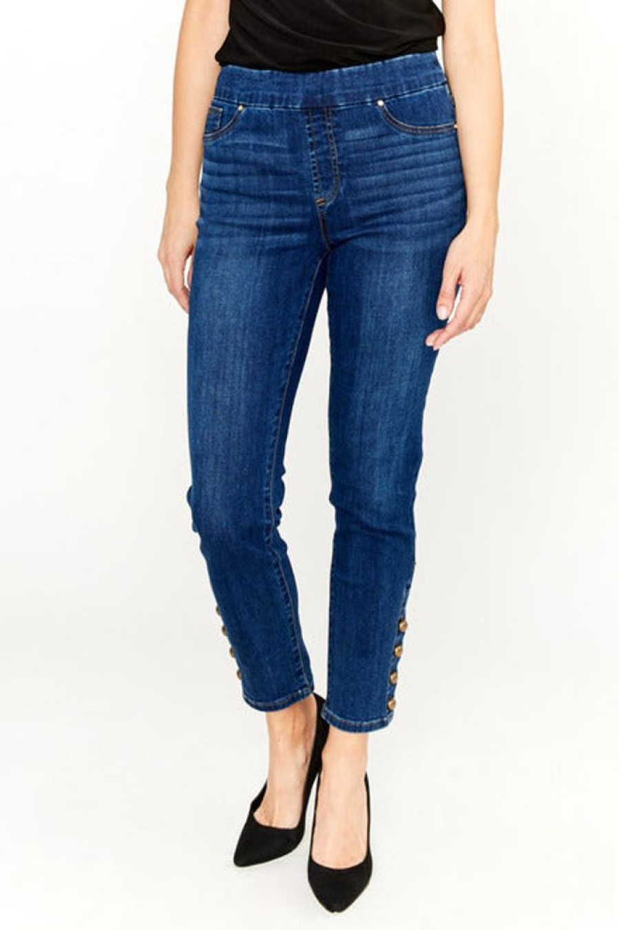 Women FRANK LYMAN Bottoms | Frank Lyman- Metallic Button Jean Blue