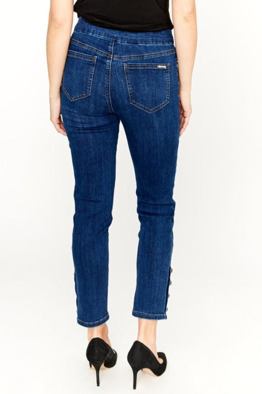 Women FRANK LYMAN Bottoms | Frank Lyman- Metallic Button Jean Blue