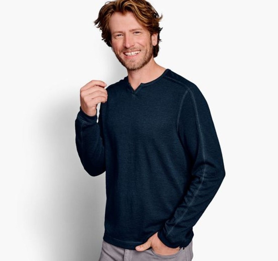 Men JOHNSTON & MURPHY Tops | Johnston & Murphy- Men'S Split Neck Pullover Shirt Navy