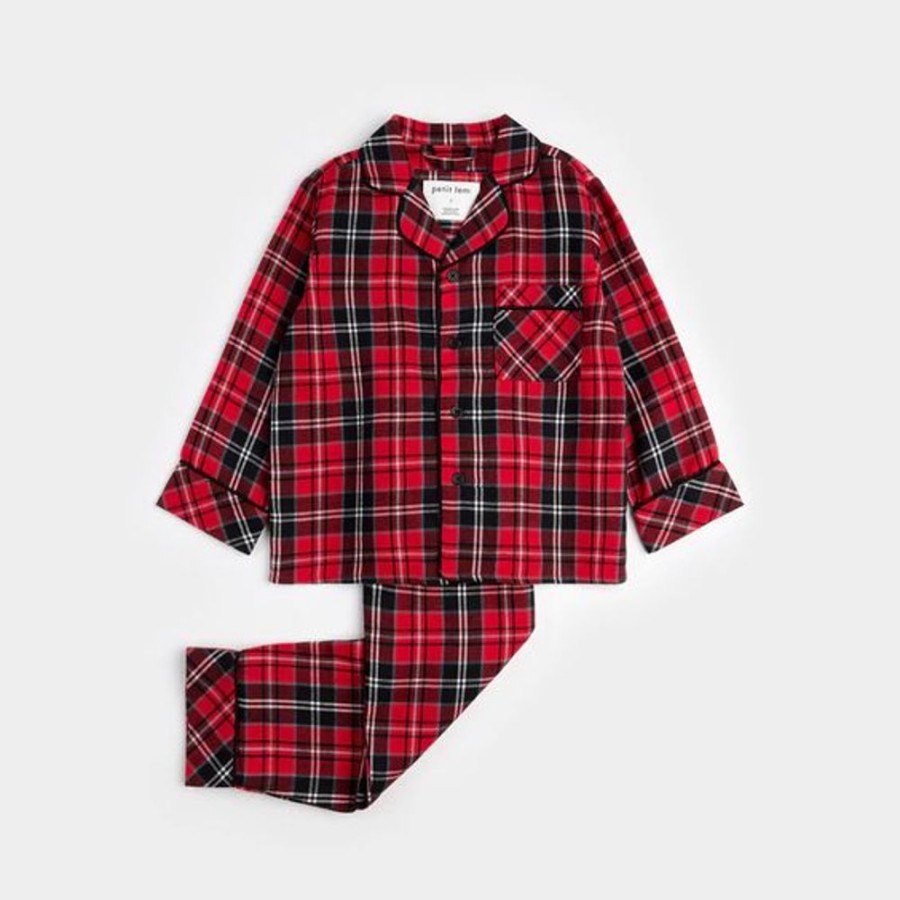 Kid PETIT LEM Sleepwear | Petit Lem- Kids Scarlet Tatrtan Plaid Sleep Set Red