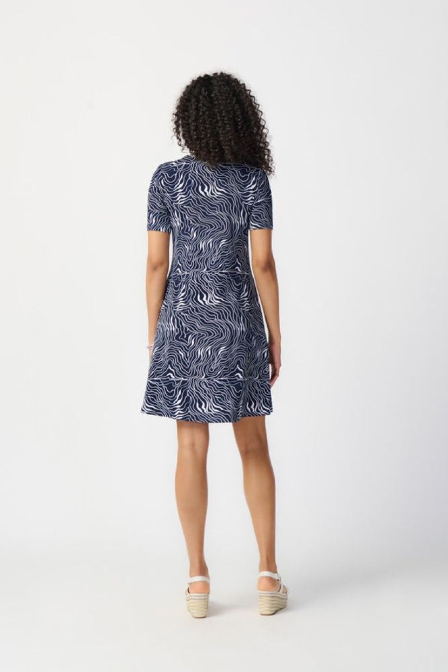 Women JOSEPH RIBKOFF Dresses | Joseph Ribkoff- Wave Pattern Flared Dress Midnight-Vanilla