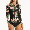 Women SEA LEVEL Tops | Sea Level- Ladies Sundown Long Sleeve Rash Vest Black Floral