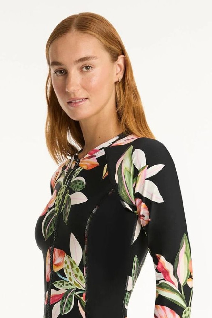 Women SEA LEVEL Tops | Sea Level- Ladies Sundown Long Sleeve Rash Vest Black Floral