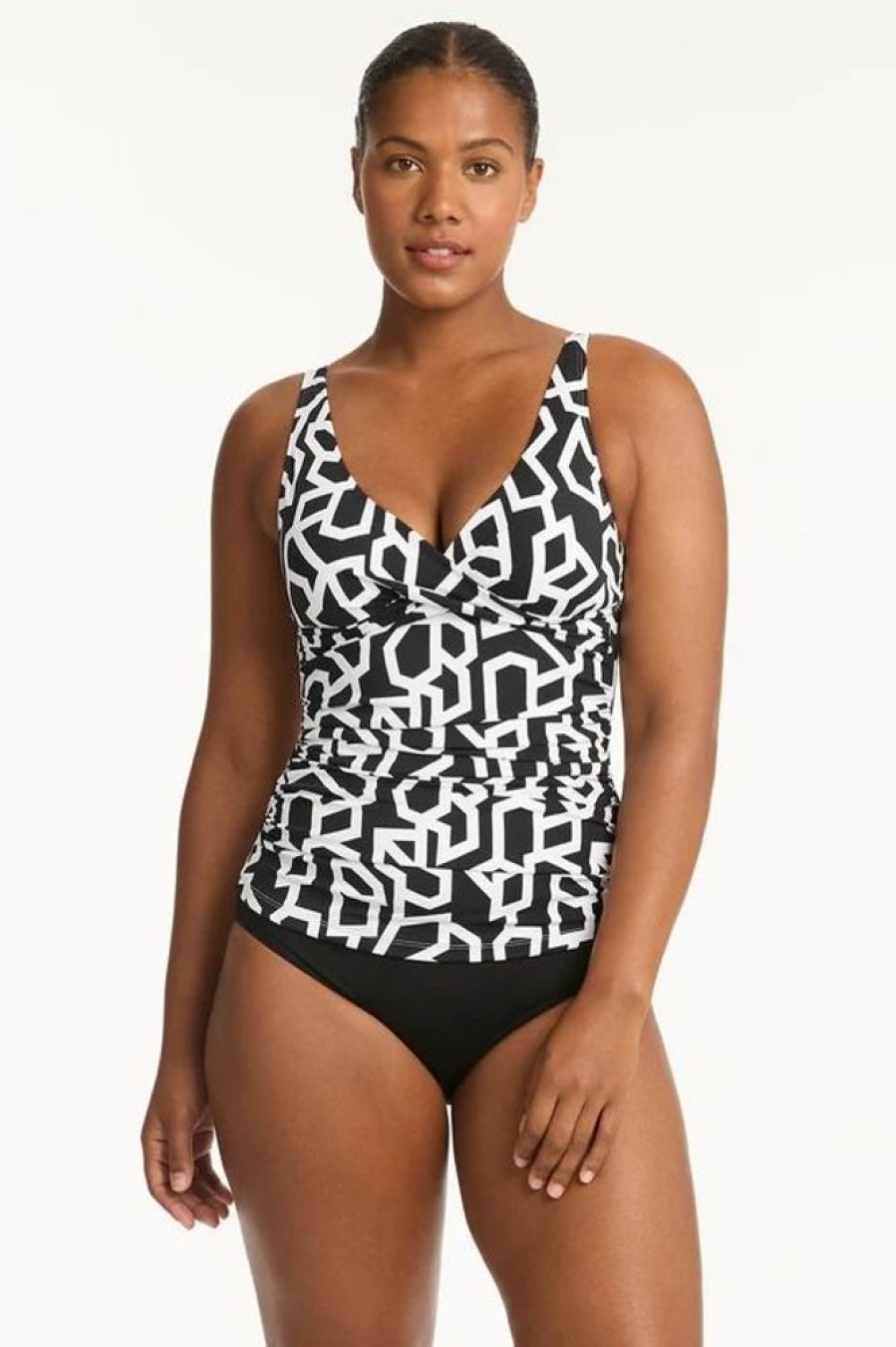 Women SEA LEVEL Tankinis | Sea Level- Ladies Deco Cross Front Tankini Black