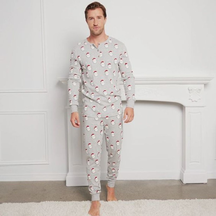 Men PETIT LEM Sleepwear & Lounge | Petit Lem- Men'S Santa Print Pajama Set Heather Grey