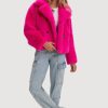 Women NOIZE Coats & Jackets | Noize- Loretta Cropped Vegan Fur Coat Hot Pink