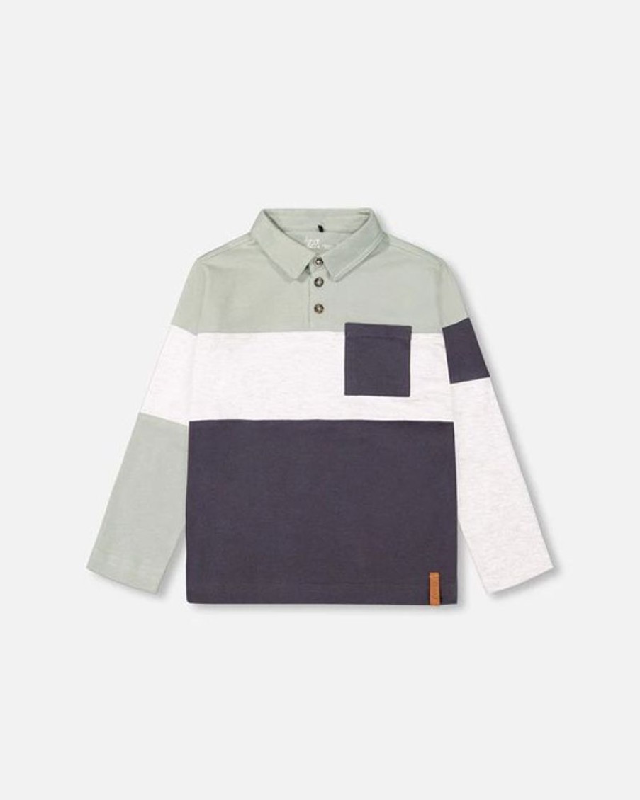 Kid DEUXPARDEUX Tops | Deux Par Deux- Kids Colour Block Polo Jersey Iceberd Green