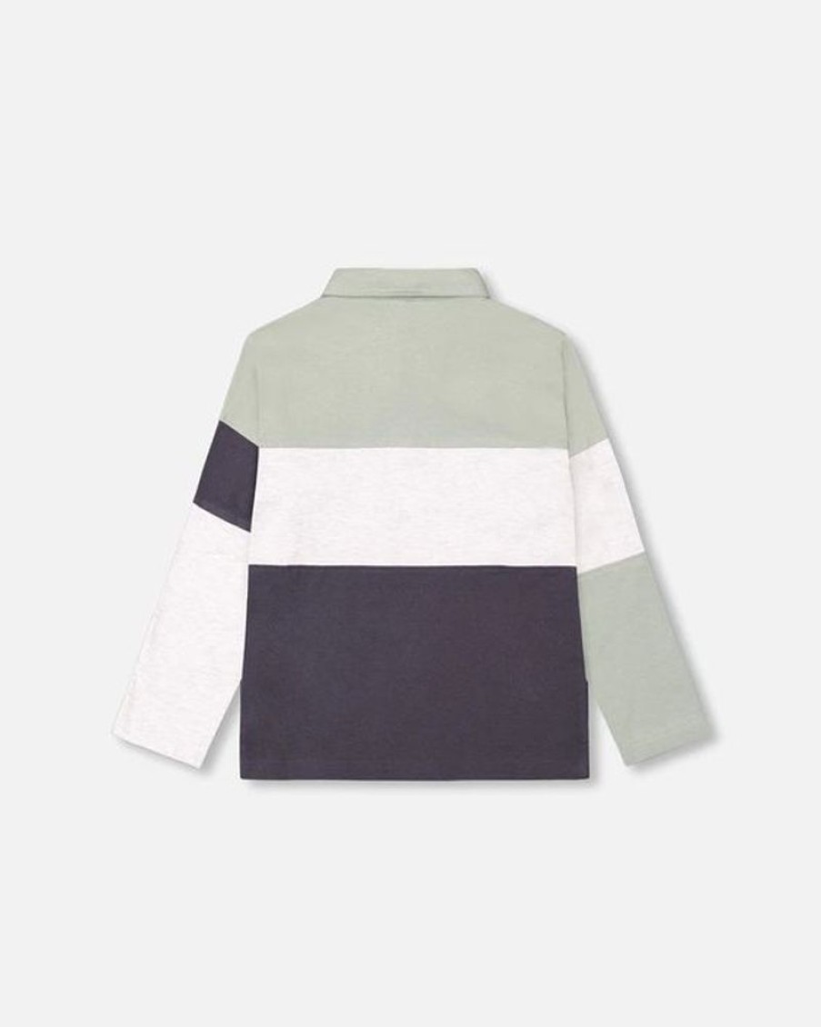 Kid DEUXPARDEUX Tops | Deux Par Deux- Kids Colour Block Polo Jersey Iceberd Green