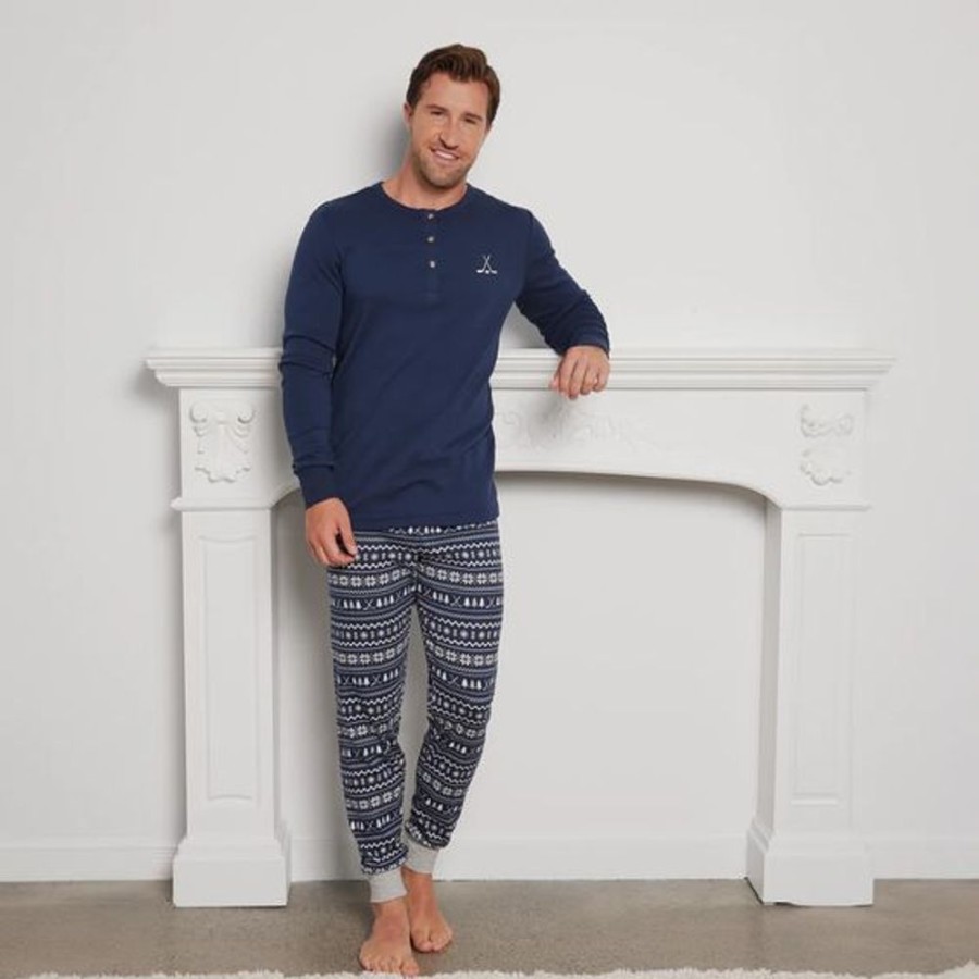 Men PETIT LEM Sleepwear & Lounge | Petit Lem- Men'S Fairisle Hockey Pajama Set Navy