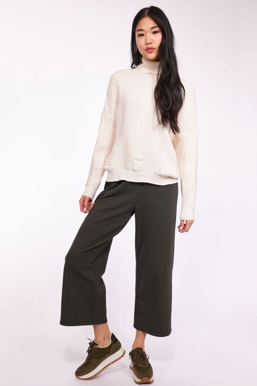 Women PISTACHE Tops | Pistache- T-Neck Cable Sweater