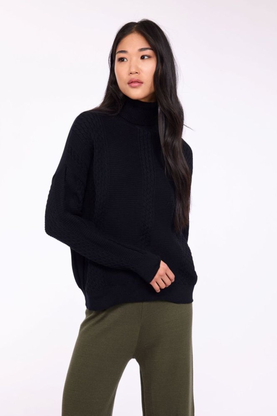 Women PISTACHE Tops | Pistache- T-Neck Cable Sweater