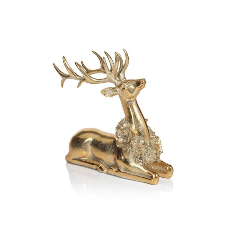 Cottage Kitchen SCHAUBEN & CO Decor | Zodax- Golden Deer With Floral Wreath