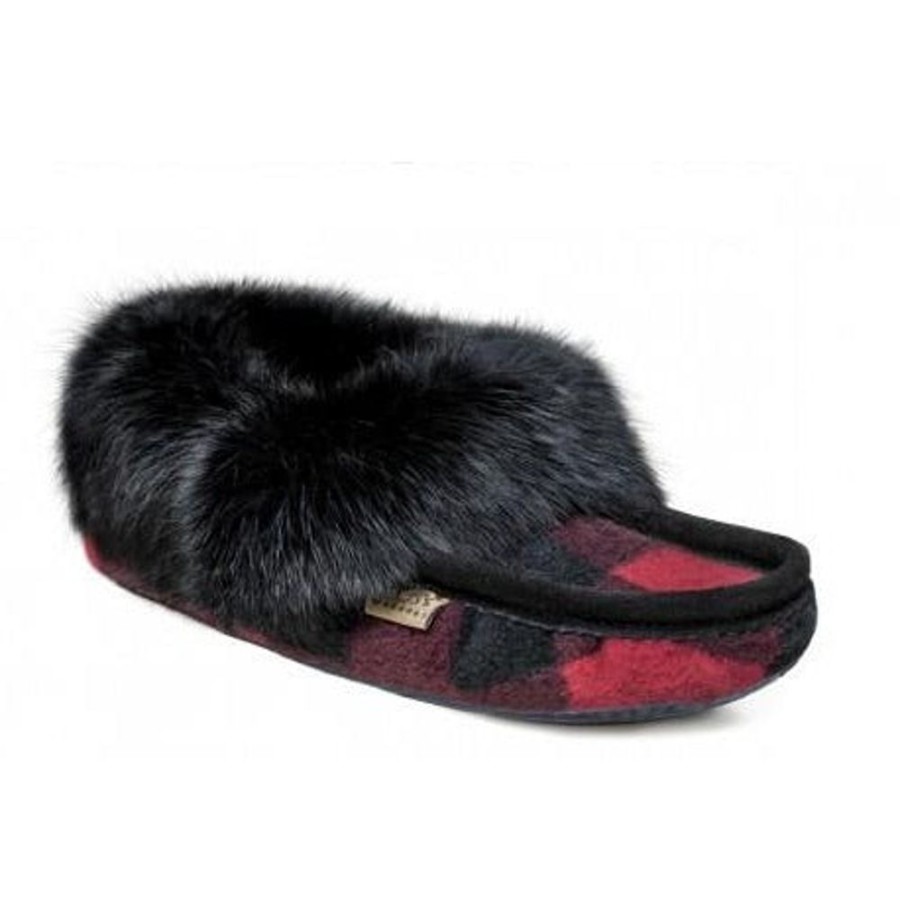 Women LAURENTIAN CHIEF Slippers | Laurentian Chief- Women'S Moccasin Slipper Black-Red