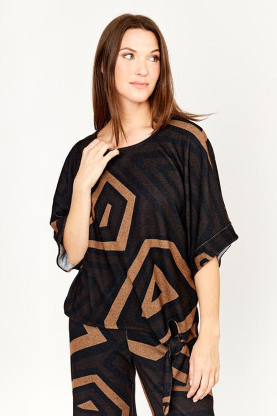 Women FRANK LYMAN Tops | Frank Lyman- Large Two-Tone T-Shirt Blk-Brown