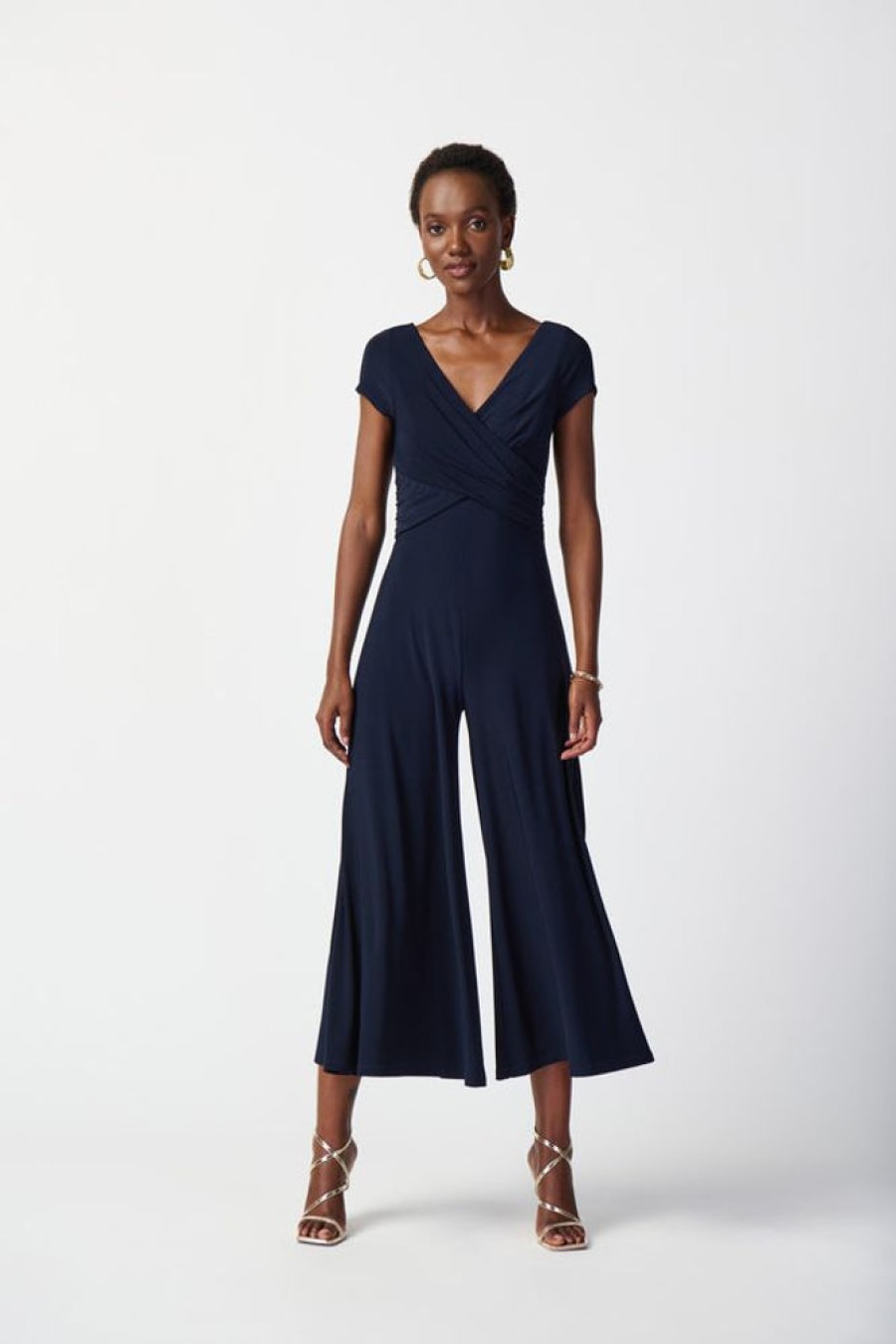 Women JOSEPH RIBKOFF Rompers | Joseph Ribkoff- Wrap Front Cropped Jumpsuit Midnight Blue