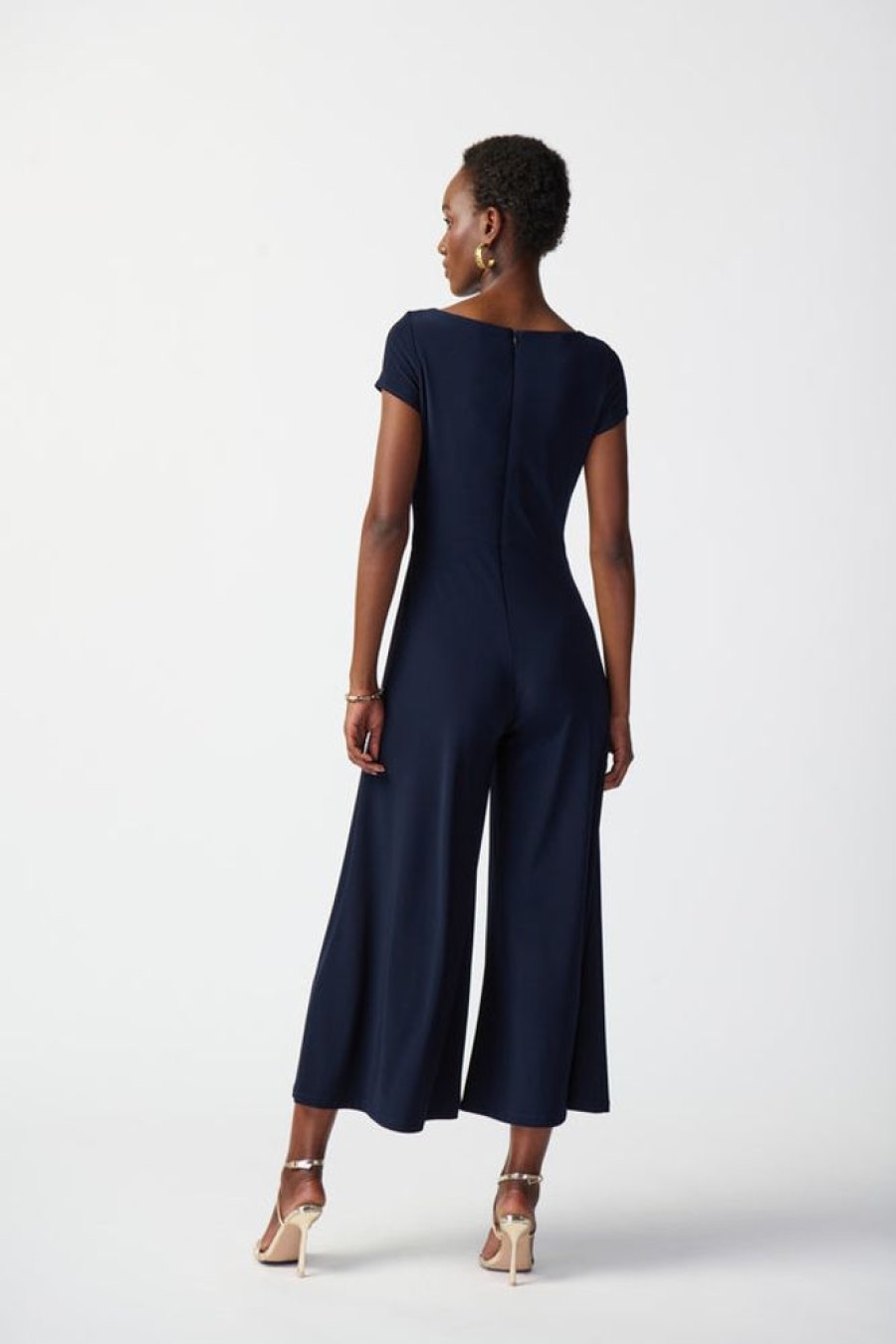 Women JOSEPH RIBKOFF Rompers | Joseph Ribkoff- Wrap Front Cropped Jumpsuit Midnight Blue