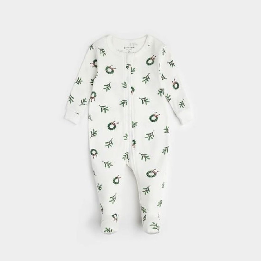 Kid PETIT LEM Sleepwear | Petit Lem- Baby Wreaths Print Sleeper Off White