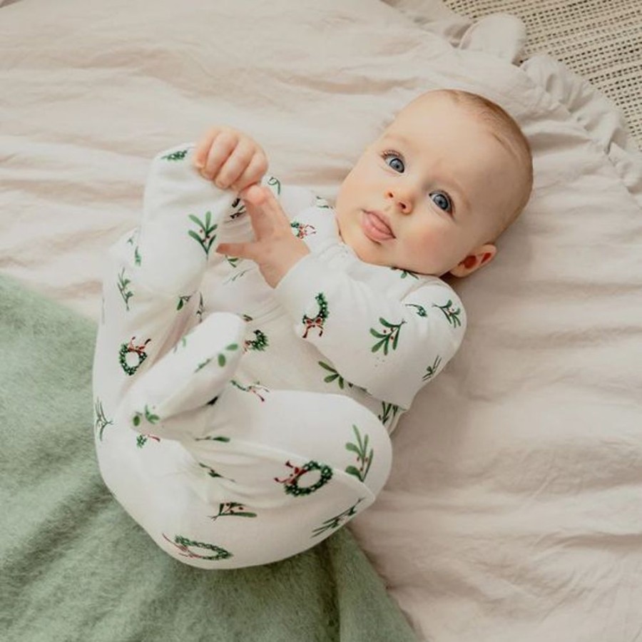 Kid PETIT LEM Sleepwear | Petit Lem- Baby Wreaths Print Sleeper Off White