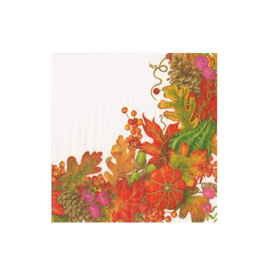 Cottage Kitchen CASPARI Napkins | Caspari- Harvest Garland White Coktail Napkin