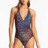 Women SEA LEVEL One Piece | Sea Level- Ladies Hunter V-Neck Halter One Piece Swimsuit Blue