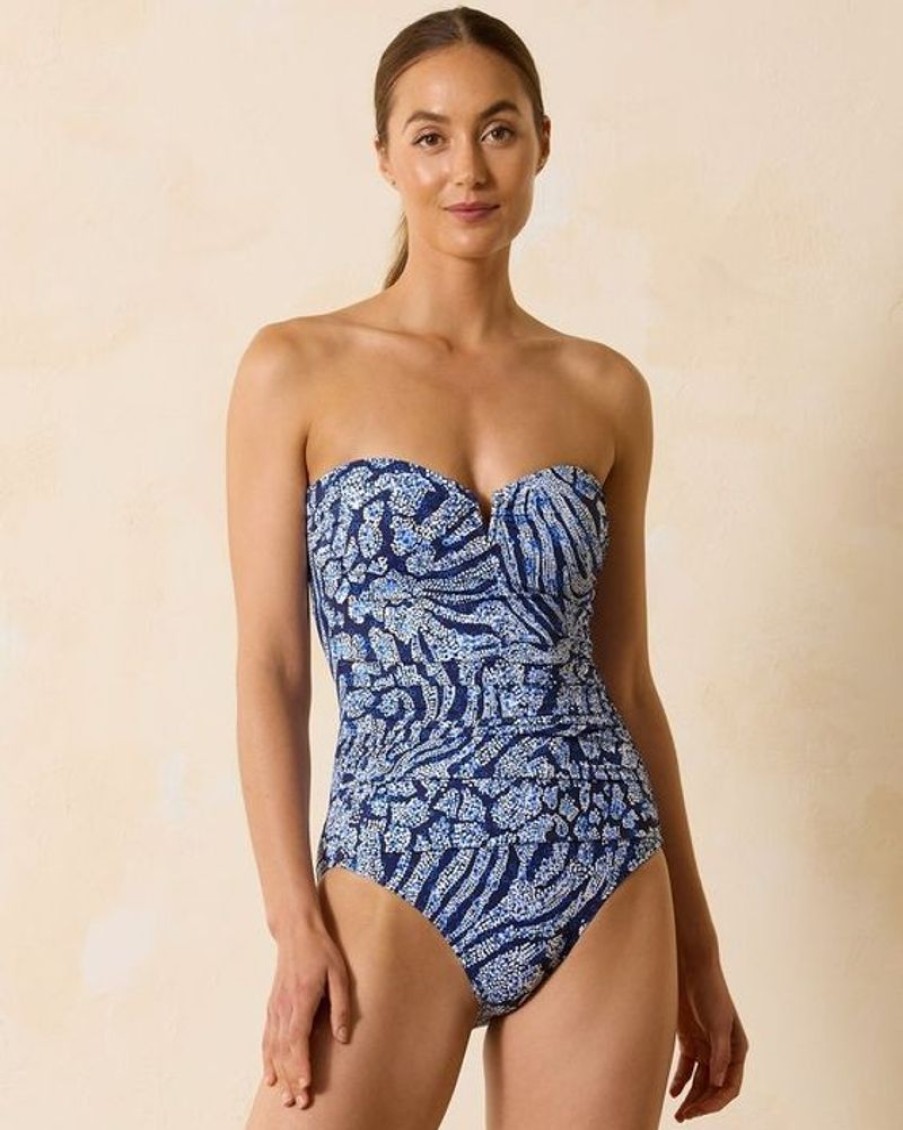 Women TOMMY BAHAMA One Piece | Tommy Bahama- Ladies Playa Brava V-Front One Piece Swimsuit Mare Navy