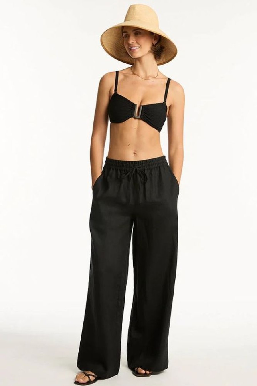 Women SEA LEVEL Cover-Ups | Sea Level- Ladies Tidal Linen Palazzo Pant Black