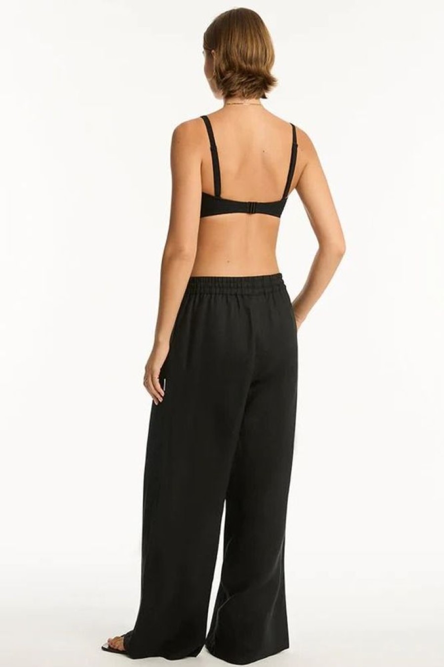 Women SEA LEVEL Cover-Ups | Sea Level- Ladies Tidal Linen Palazzo Pant Black