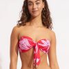 Women SEAFOLLY Tops | Seafolly- Ladies Fleur De Bloom Twist Tie Front Bandeau Chilli Red