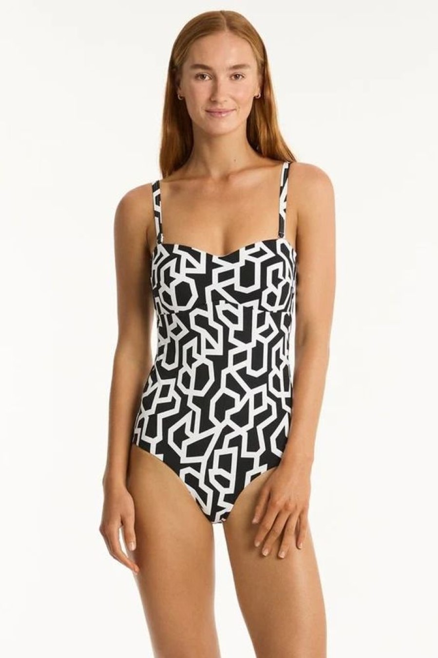 Women SEA LEVEL One Piece | Sea Level- Ladies Deco Seamless Bandeau One Piece Swimsuit Black