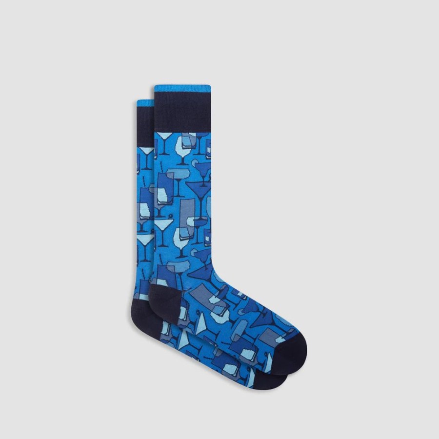 Men BUGATCHI Underwear & Socks | Bugatchi- Men'S Cocktails Mid-Calf Socks Classic Blue