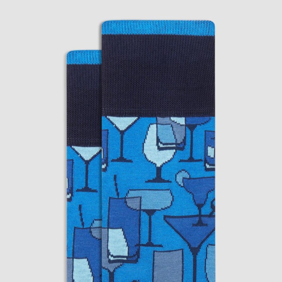 Men BUGATCHI Underwear & Socks | Bugatchi- Men'S Cocktails Mid-Calf Socks Classic Blue