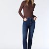 Women MAVI Bottoms | Mavi- Ladies Viola Cropped Straight Leg Jeans Dark Brushed