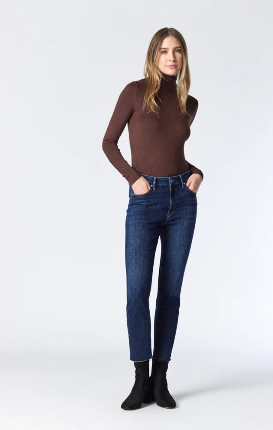 Women MAVI Bottoms | Mavi- Ladies Viola Cropped Straight Leg Jeans Dark Brushed