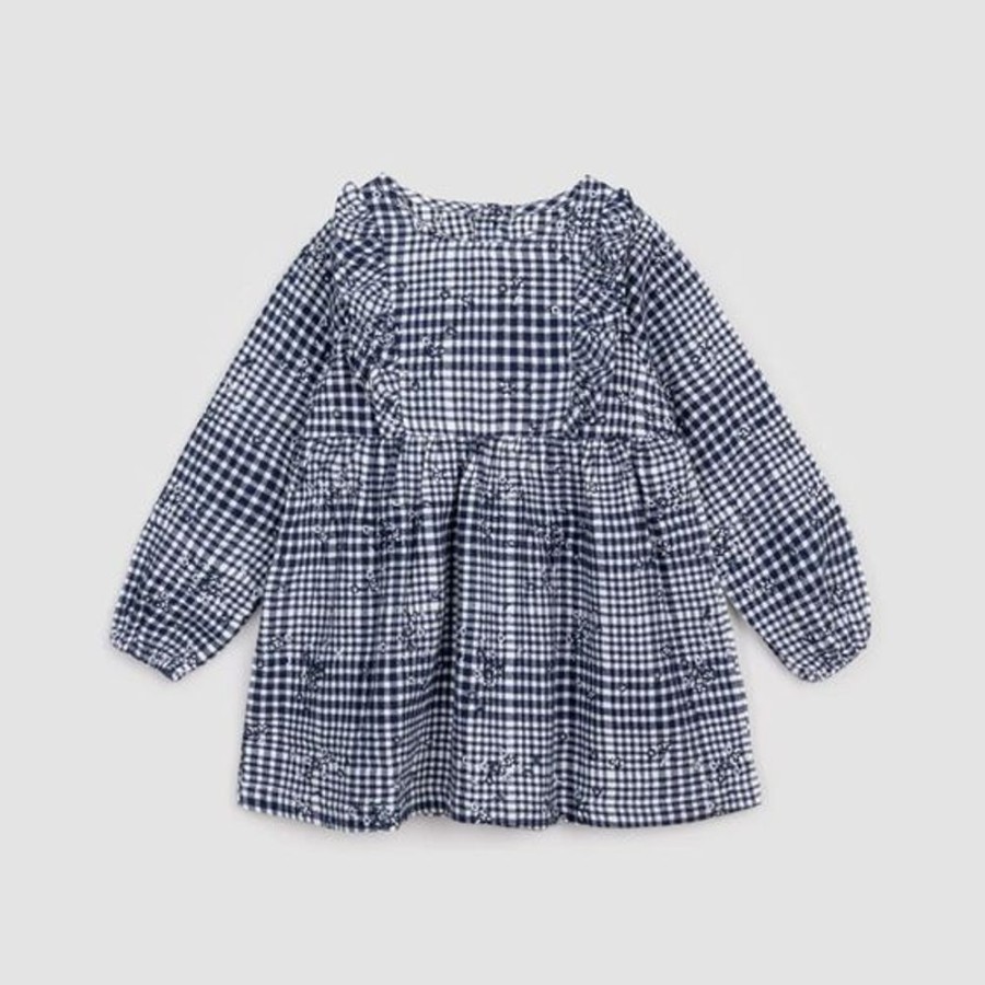 Kid MILES THE LABEL Dresses & Rompers | Miles The Label- Kids Floral Embroidered Checkered Dress Navy