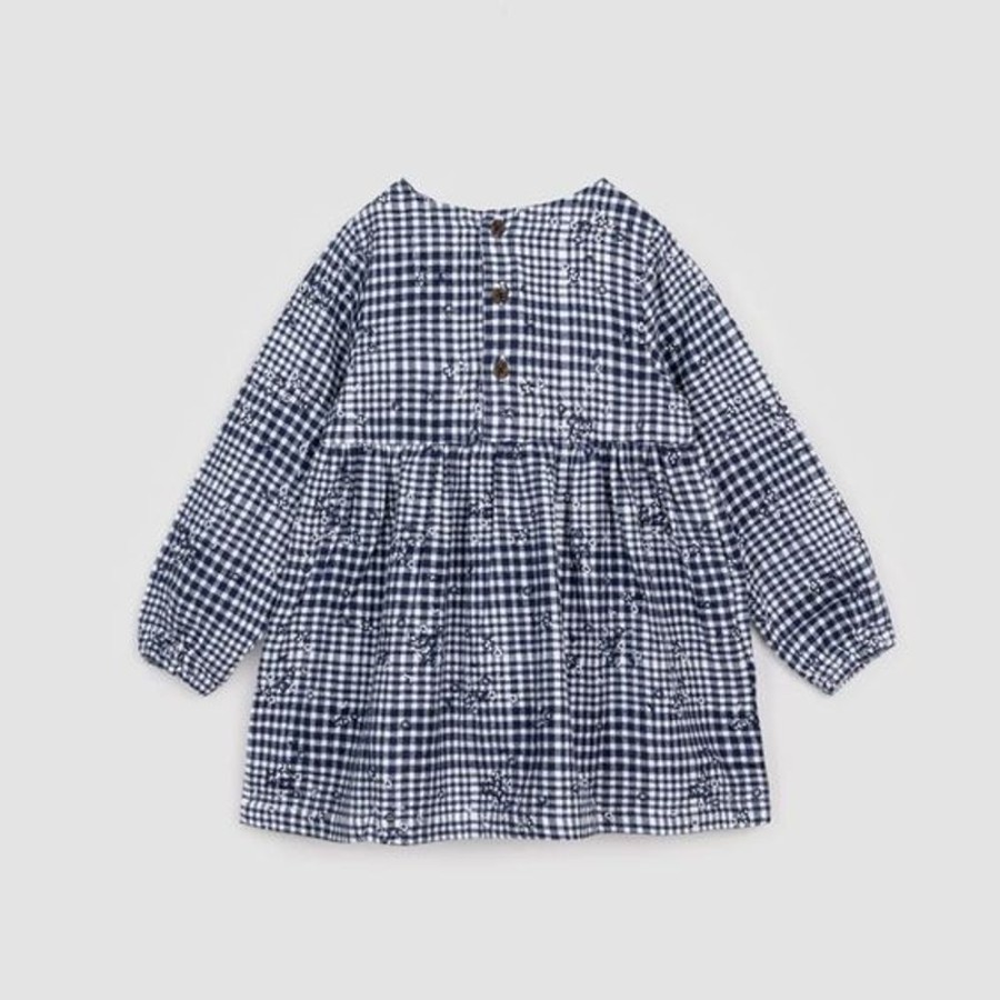 Kid MILES THE LABEL Dresses & Rompers | Miles The Label- Kids Floral Embroidered Checkered Dress Navy