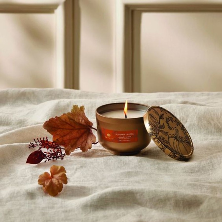 Cottage Kitchen THYMES Candles | Thymes- Pumpkin Laurel Tin Candle