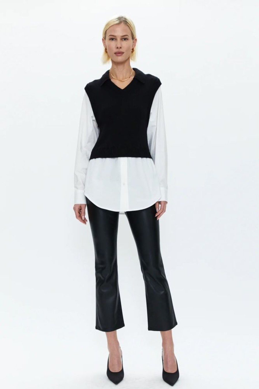 Women PISTOLA Tops | Pistola- Sweater Vest Shirt Black-White